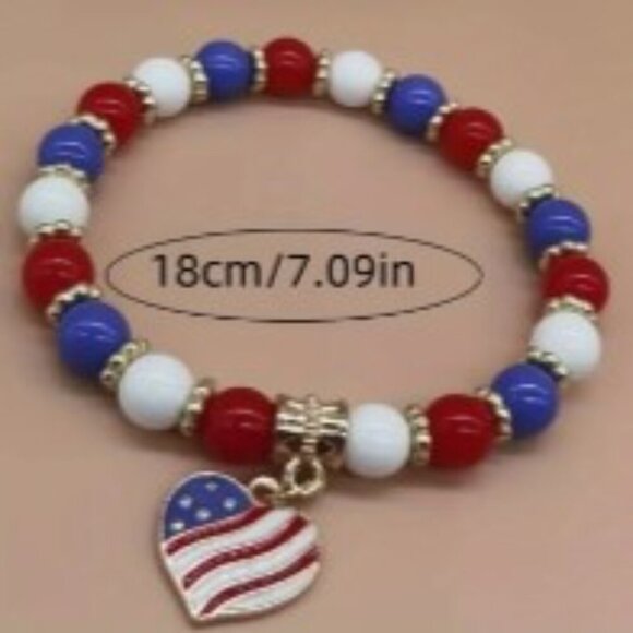 2 pc set Patriotic Bracelet and Adjustable Ring Festive Red White & Blue - Picture 3 of 8